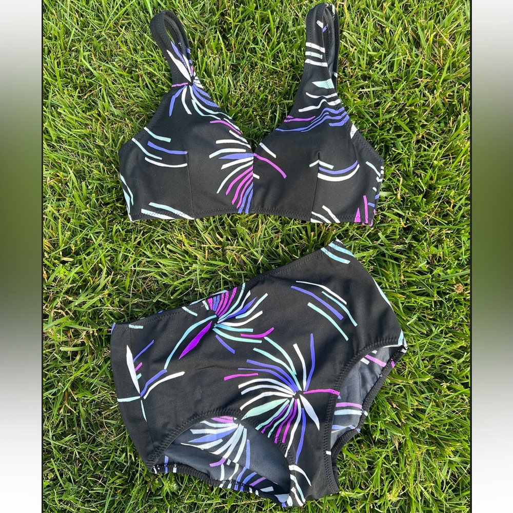 Vintage 60s black Pinup Rockabilly 2 pc bikini swimsuit bathing suit set size S